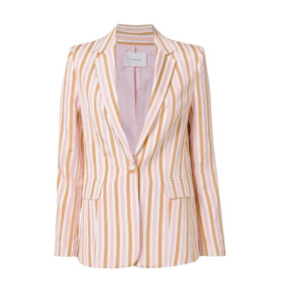 FRAME  Denim Women's Pink White Candy Pin Striped
Blazer And Short Set. Size 0 - Picture 3 of 14
